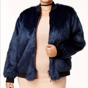 Macy’s Blue Fur Bomber Jacket